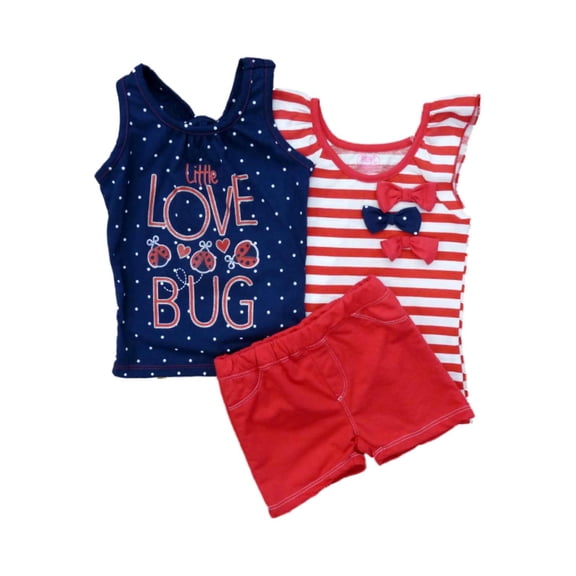 Young Hearts Girls 3 PC Set Little Love Bug Tank Top Striped Shirt & Shorts 5