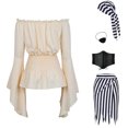 thumbnail image 3 of Disfraz de pirata para mujer, 5 piezas, blusa renacentista, camisa, corsé, cinturón, parche en el ojo, falda pirata, disfraz para fiesta de Halloween, 3 of 5