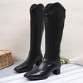 thumbnail image 6 of Wowcloth Winter Knee-High Boots for Women - Fashion Casual Solid Color with Rear Zipper and Chunky Low Heel for Daily Wear, 6 of 9