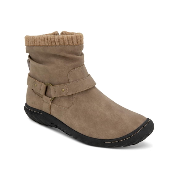 JBU BY JAMBU Womens Taupe Beige Knit-Cuff Slouchy Ring Hardware Harness-Strap Cold Weather Water Resistant Cushioned Westwood Round Toe Zip-Up Booties 8.5 M