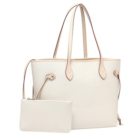 Daisy Rose - Daisy Rose Tote Shoulder Bag with inner pouch - PU Vegan Leather - Cream - Walmart ...