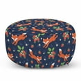 thumbnail image 1 of Fox Pouf Cover with Zipper, Cartoonish Pattern with Animal and Floral Strawberry Fruit Print, Soft Decorative Fabric Unstuffed Case, 30" W X 17.3" L, Dark Lavender Multicolor, by Ambesonne, 1 of 5