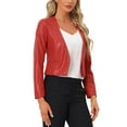 thumbnail image 4 of INSPIRE CHIC Women's Coat Faux Leather Crop Collarless Open Front PU Moto Biker Jackets XL Red, 4 of 6