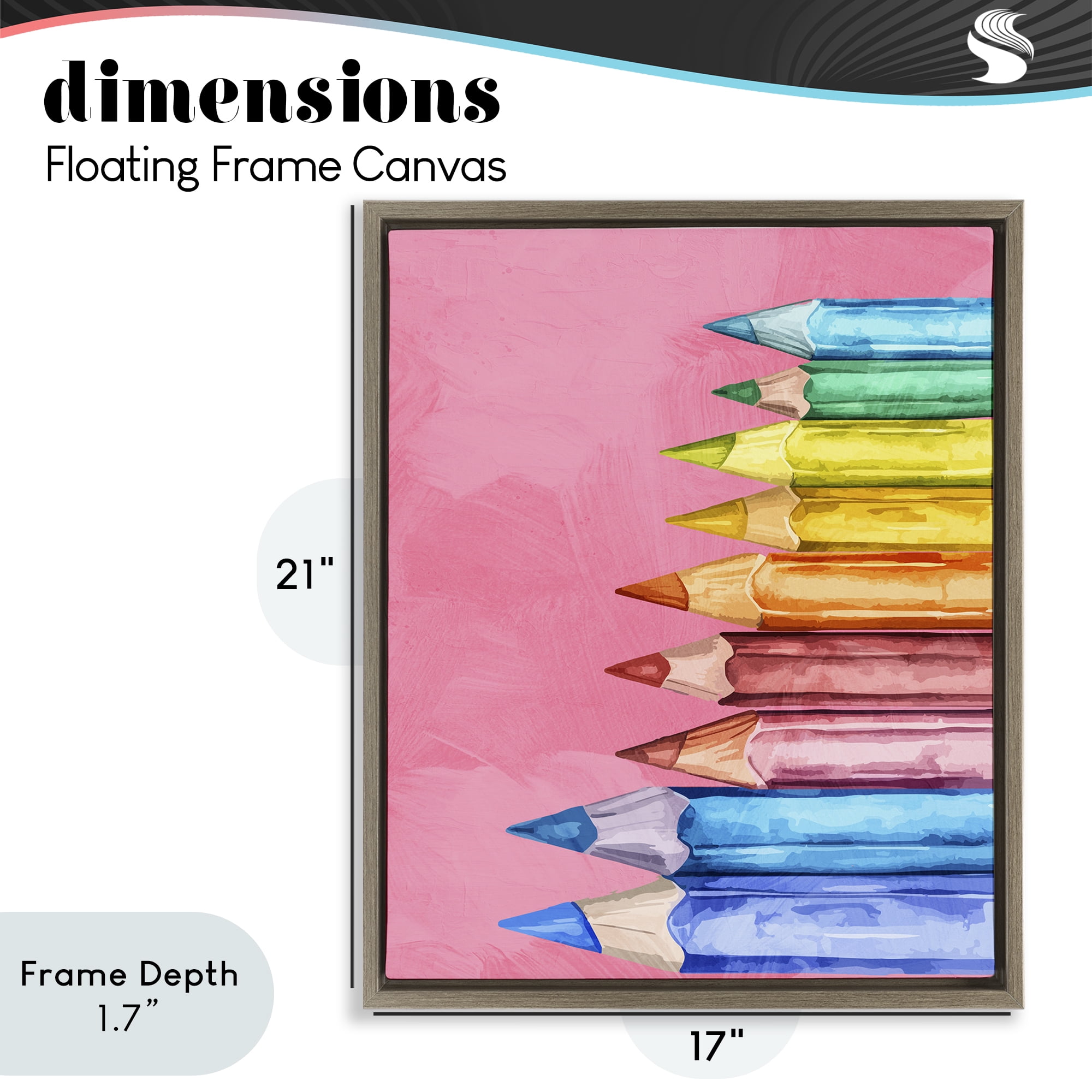 Stupell Industries Vibrant Pencils on Pink Brown Framed Floater Canvas Wall Art, design by Kim Allen