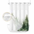 thumbnail image 2 of Watercolor Forest No Hook Shower Curtain Waterproof,Bathroom Curtains with Snap in Liners and See Through Top Window,Green Foggy Natural Landscape Plants Hotel Style Bathtub Curtains Shower 48"Wx72"L, 2 of 8