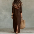 thumbnail image 4 of CIENVNSTG Summer Dresses for Women 2026 Vacation Long Sleeve Notch Neck Maxi Linen Shirt Dress Loose Button Down Tunic Shift Dress Brown 2XL, 4 of 4