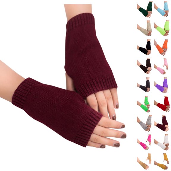 Fgnfyis Winter Gloves for Women Girl Fingerless Warm Knitted Winter Solid Color Soft Arm Sleeves Mittens