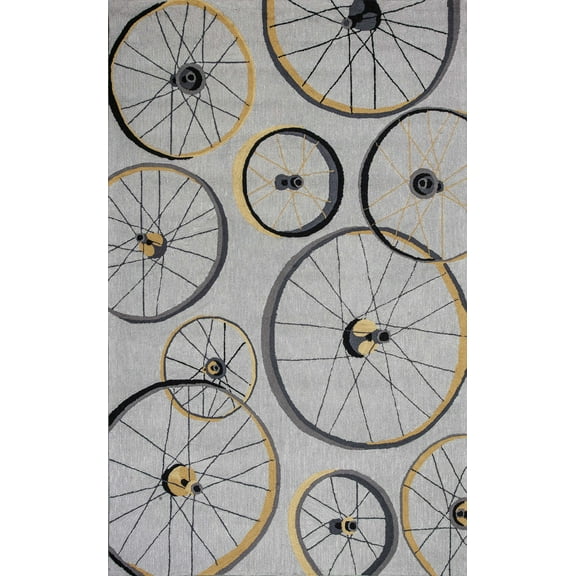 2'x4' Grey Hand Hooked Wheels Indoor Accent Rug