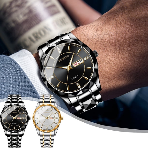 Reloj Deportivo de Cuarzo para Hombre | Caja de Acero Inoxidable | Estilo Casual, Negocios y Exterior | Correa de Cuero Negra o Gris | Ajuste Cómodo para Uso Diario | Listo para Regalo | 20x10x5cm