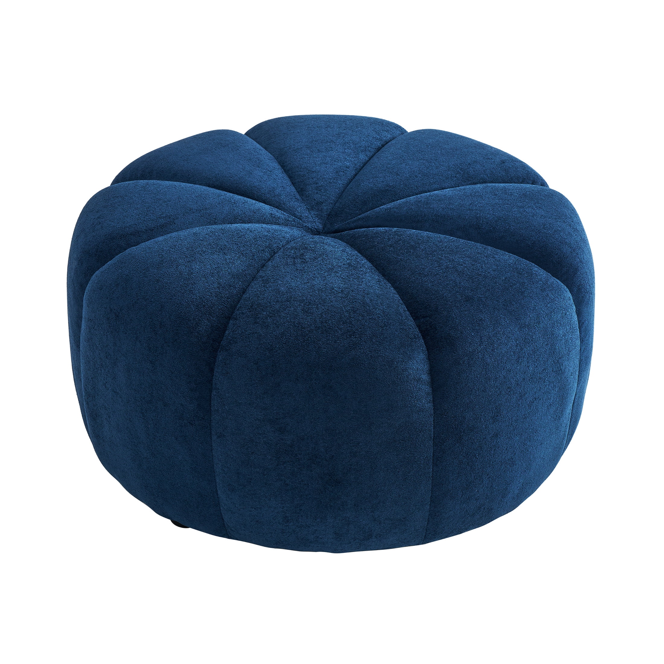 Christopher Knight Home Modern Round Velvet Pumpkin Ottoman, Plush Upholstered Footstool, Navy Blue