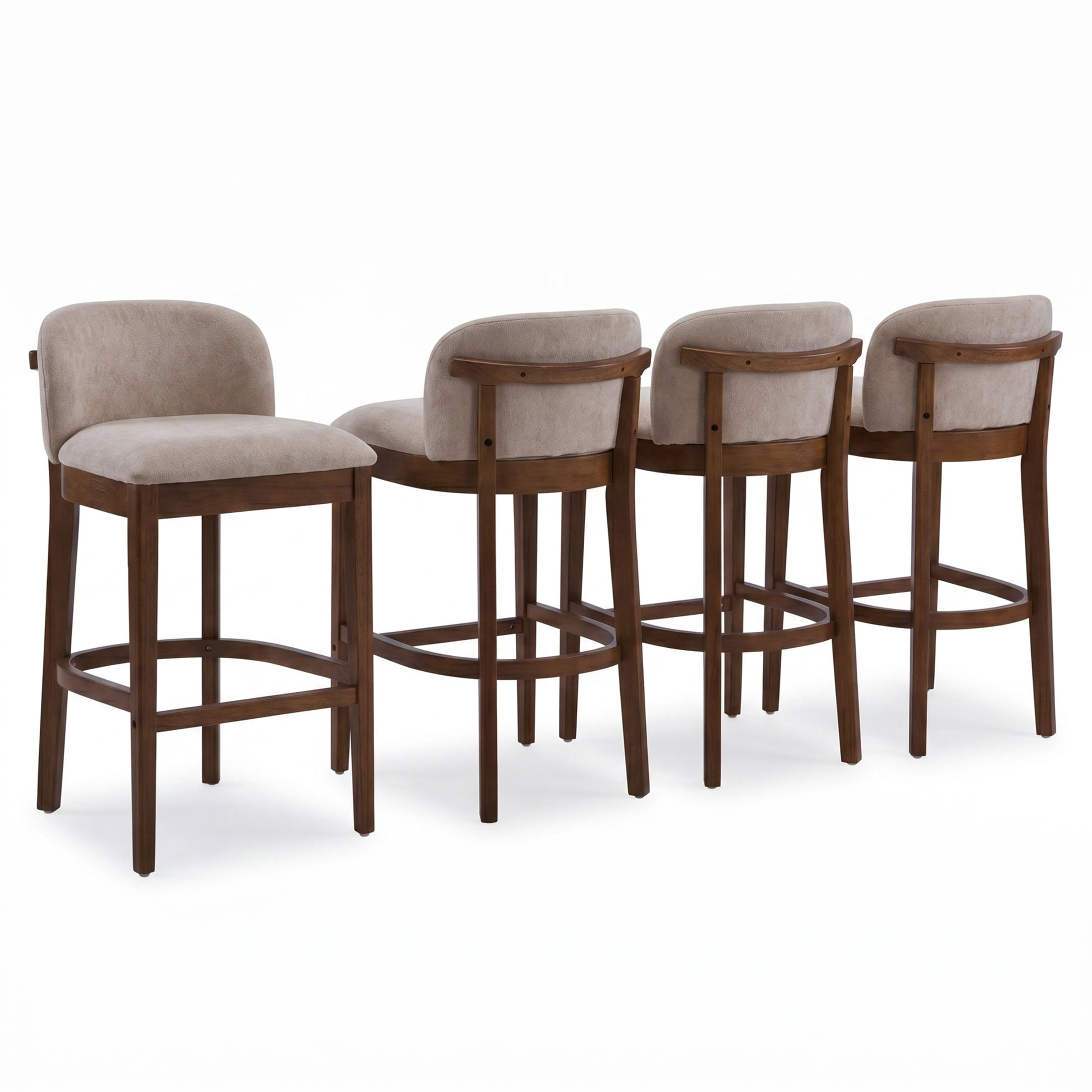 Christopher Knight Home Classic Upholstered Wooden Bar Stools with Low Curved Back, Taupe, Set of 4