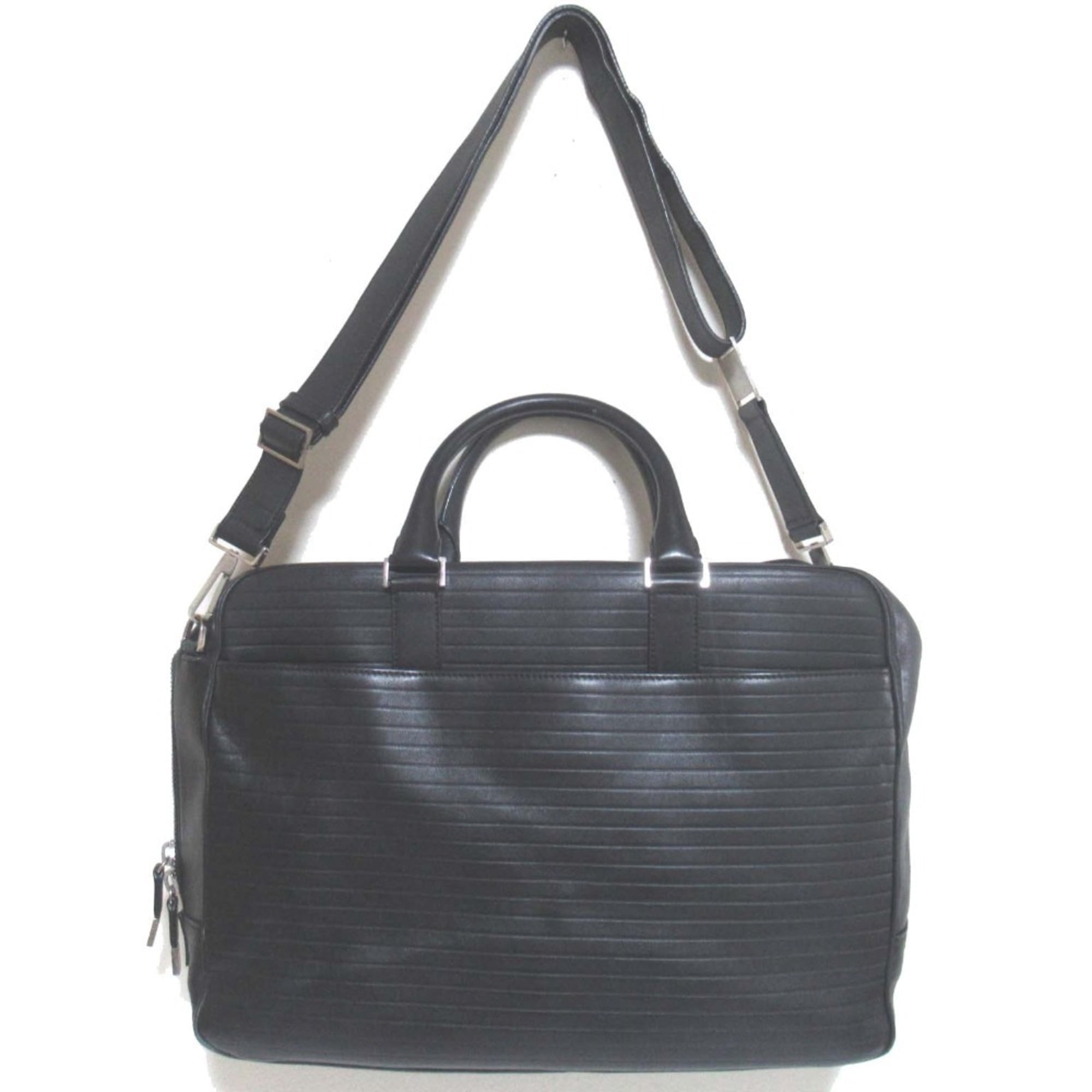 Pre-Owned DIOR HOMME Leather Briefcase Business Bag with PC Pocket, Black, Men's