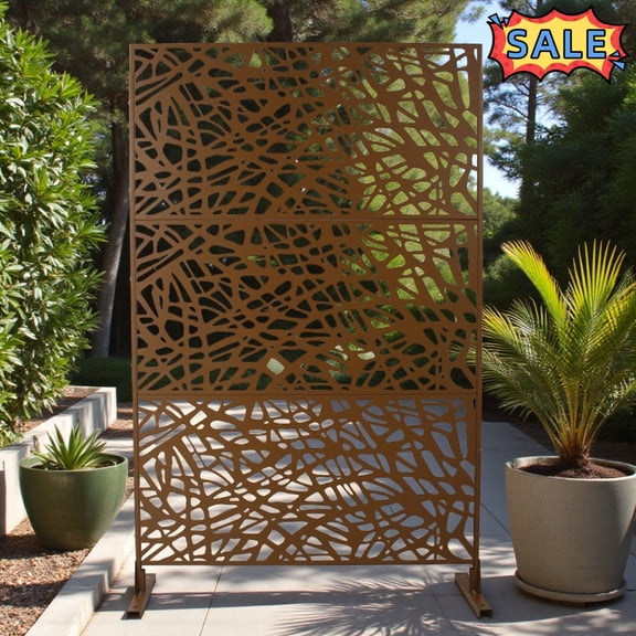 Tcbosik 76"H x 48"W Metal Privacy Screen, Decorative Privacy Fence, Freestanding Privacy Panel for Balcony, Patio, Deck, Garden, Backyard, Brown
