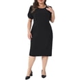thumbnail image 2 of Plus Size Dress for Women Short Sleeve Above the Knee Sheath Dress Office Wear to Work Dresses 1X Black, 2 of 6
