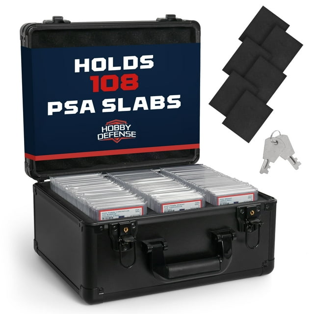 Hobby Defense - Estuche para tarjetas graduadas, 3 filas con cerradura de llave, caja de losa PSA para tarjetas graduadas, caja de almacenamiento para intercambio, color negro