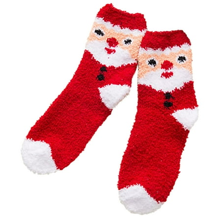 

1Pair Adult Christmas Socks Women s Warm Coral Plush Middle Tube Socks Stockings