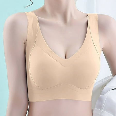 Cavosen Bras for Women Push up Wireless Ice Silk Seamless Everyday Bras No Underwire Beautiful Back Solid Bralette Oversized Thin Padded Fixed Cup Comfortable Breathable Underwear