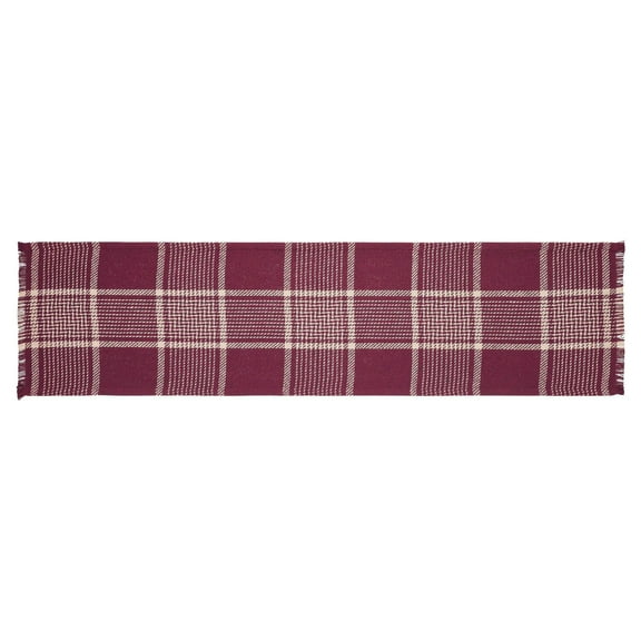 VHC Brands Eston Rustic Farmhouse Decor Autumn Seasonal Burgundy Tan Plaid Runner 12x48