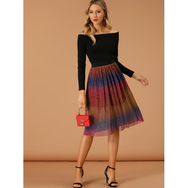 Knee length metallic pleated clearance skirt