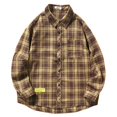 thumbnail image 1 of Camisas Para Hombre Manga Larga De AlgodóN Camisa de manga larga holgada informal Vintage para hombre, camisa a cuadros con cuello puntiagudo, primavera y otoño (Coffee, XL), 1 of 3