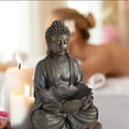 thumbnail image 3 of Seated Buddha with Lotus Bowl, For Gardens and Indoor Areas, Rustic Brown , Faux Stone Finish, Hand Cast Polyresin, 11.75 Inches Tall, 3 of 6