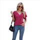 thumbnail image 4 of Camiseta Holgada Informal de Color Liso con Cuello en V para Mujer, Corta, Color Rojo Vino, Talla XL, 4 of 10