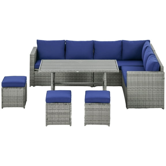 Homiyad 7 Piece Wicker Sofa Outdoor L-Shaped Sectional Sofa Set with Cushions Storage Dark Blue | Aosom.com
