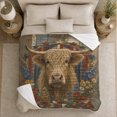 thumbnail image 5 of Highland Cow with Wildflowers Barn Stars and Flag Inspired Arch, Rustic Farmhouse Art for Cow Lovers, Cozy Flannel Blanket for Living Room and Bedroom, Housewarming Gift, Home Decor, 5 of 9