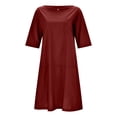 thumbnail image 4 of DHFJKG Womens Boat Neck Dresses Summer Linen Casual Loose Fit Half Sleeve Boho Solid Color Tunic Midi Dress With Pockets Beach Versatile Dresses, 4 of 4