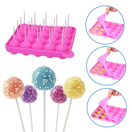 20-cavity Silicone Cake Mold Half Circle Lollipop Party Cupcake Baking Mold Cake Pop Stick Mold Tray (Best Cake Pop Mold)