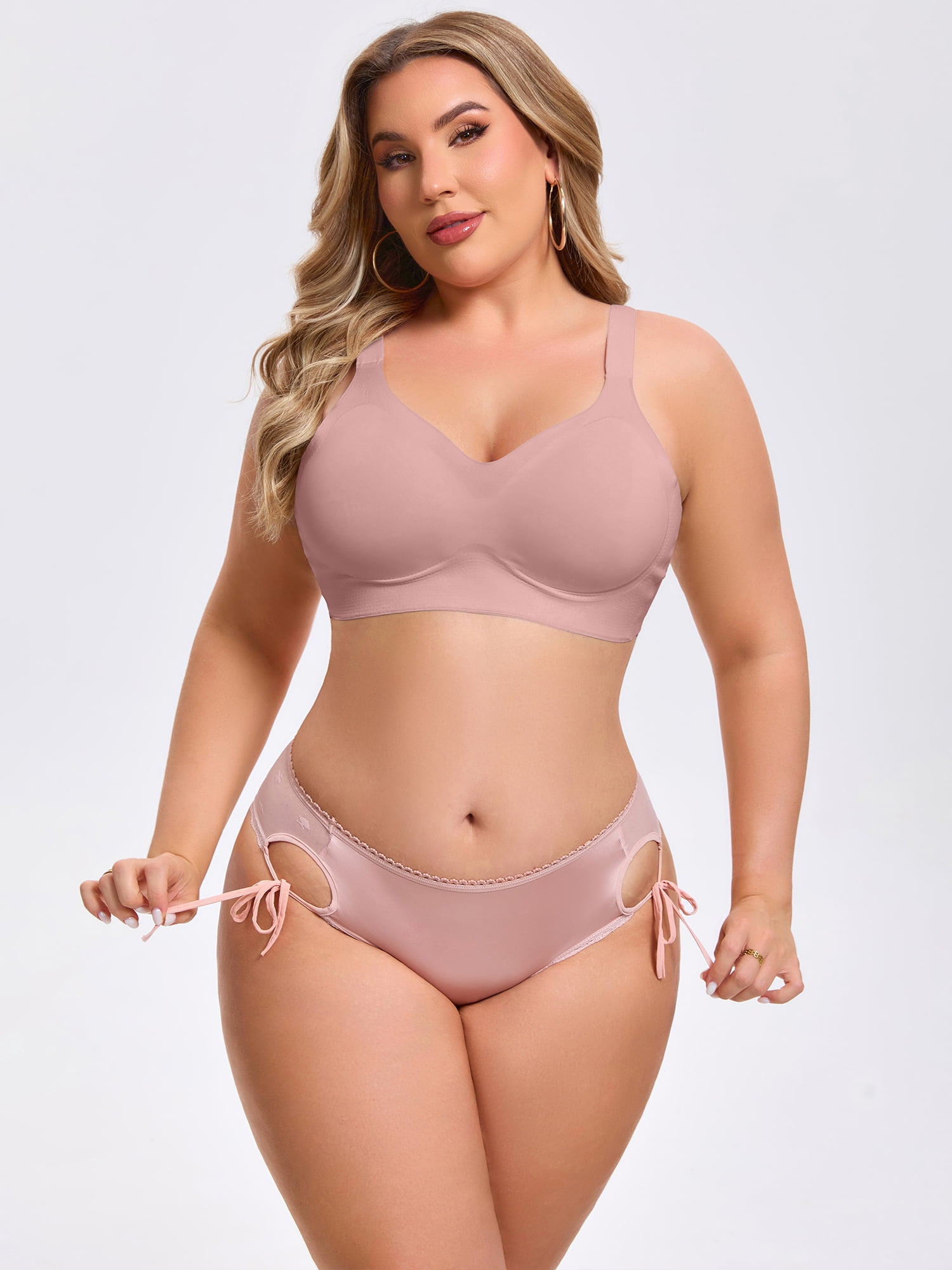 DARING DIVA Women's Side Tie Lace Mesh Sheer Low Rise Briefs Underpant Large Pink