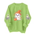 thumbnail image 2 of Mifsaly Womens Funny Novelty Halloween Ghost Graphic Pullover Sweatshirt Casual Long Sleeve Crewneck Fleece Tops Cozy Autumn for Everyday Outfits Green,XL, 2 of 5