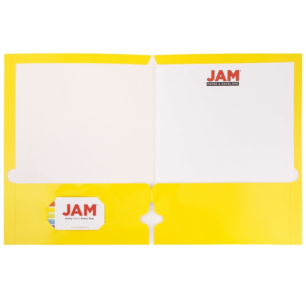 JAM Paper Glossy 3 Hole Punch Folders, Yellow, 25/Pack