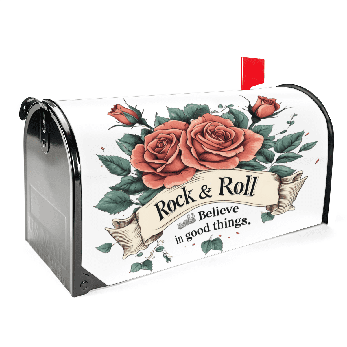 Magnetic Mailbox Cover Rose Rock and Roll, All-Weather PVC, Full Magnetic Backing for Quick Setup, Fits Standard 18 x 21 Inch and Large Mailboxes