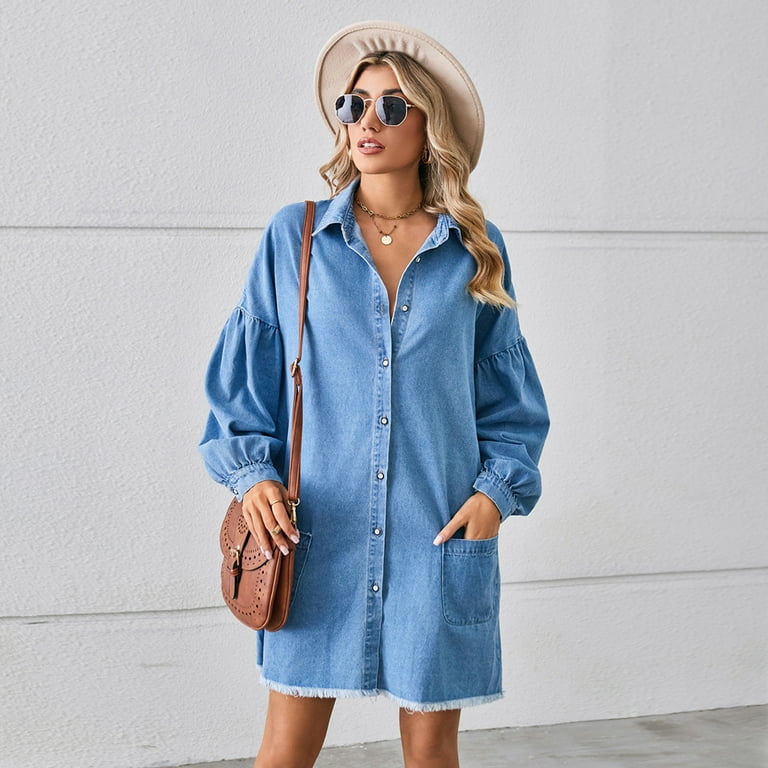 jean shirt dress Women Denim Dresses Short Sleeve Distressed Button Down Casual Overall Summer Tunic Top Midi Dress at Amazon Women's Clothing store Long Sleeve Side Slit Jean Shirt Dress Step out in style with this Western Women's L.L. Bean Heritage Washed