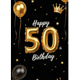 thumbnail image 3 of Black Background Happy 50th Birthday Banner with Golden Balloons Crowns Stars and Cakes Party Decoration Backdrop for Birthday Parties Photography Props Celebrations, 3 of 7