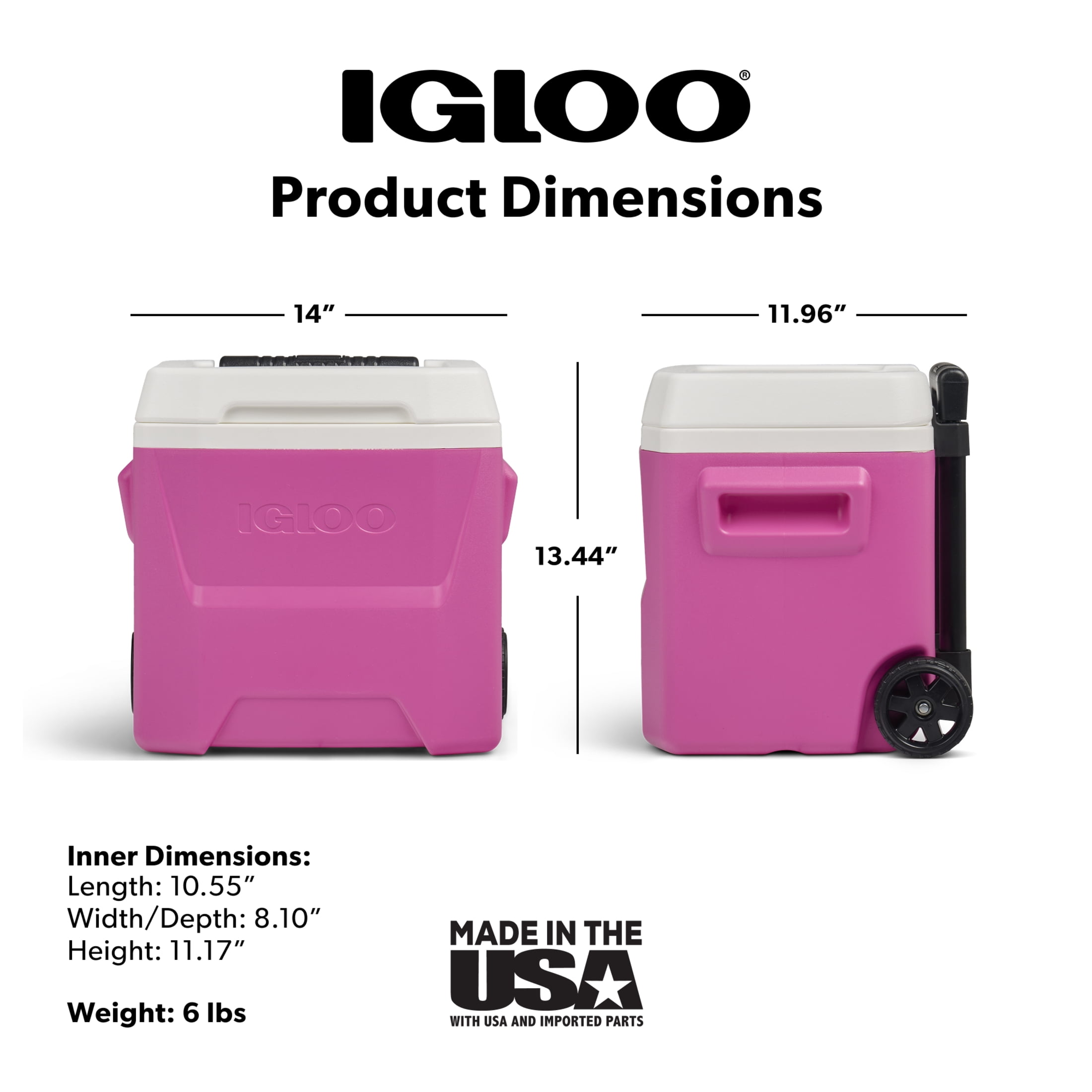 Igloo 16 QT Laguna Hard Side Ice Chest Cooler with Wheels, Pink