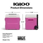 Igloo 16 QT Laguna Hard Side Ice Chest Cooler with Wheels, Pink