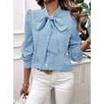 thumbnail image 6 of Womens Tie Neck Long Sleeve Shirts Casual Work Blouses Tops Blue S, 6 of 9