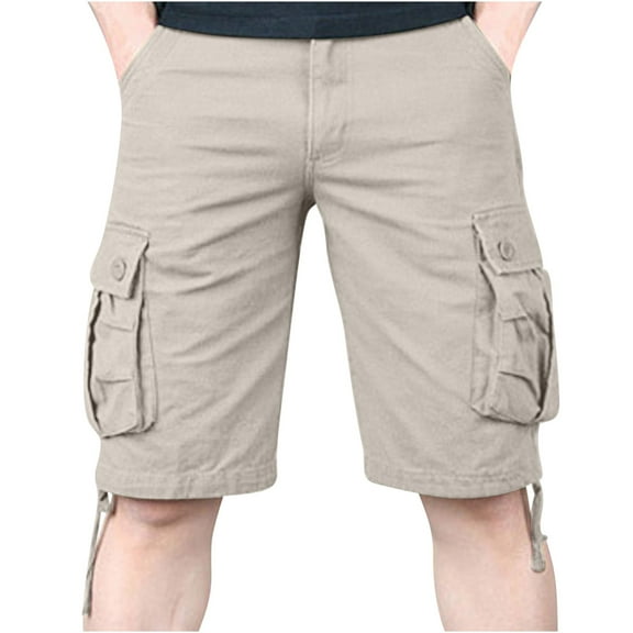 HOOMEUMY Men's Cargo Shorts Relaxed Fit Multi-Pockets Straight Summer Shorts with Drawstring Beige 10