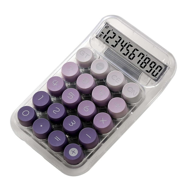 Calculadora con teclado mecánico y botones mecánicos, estilo vintage retro transparente. Violeta