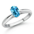 thumbnail image 2 of Gem Stone King 10K White Gold Swiss Blue Topaz Solitaire Engagement Ring for Women (1.00 Cttw, Oval 7X5MM, Gemstone November Birthstone, Size 9), 2 of 4