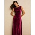 thumbnail image 2 of Burgundy Velvet Sleeveless Maxi Dress With Draped Cowl Neckline Elegant Evening Gown, 2 of 8
