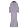 thumbnail image 5 of Kinrui Women's 2 Piece Matching Lounge Set Winter Long Sleeve Quarter Zip Pullover Wide Leg Airport Travel Pants Casual Sweatsuit Tracksuits Purple,XL, 5 of 8