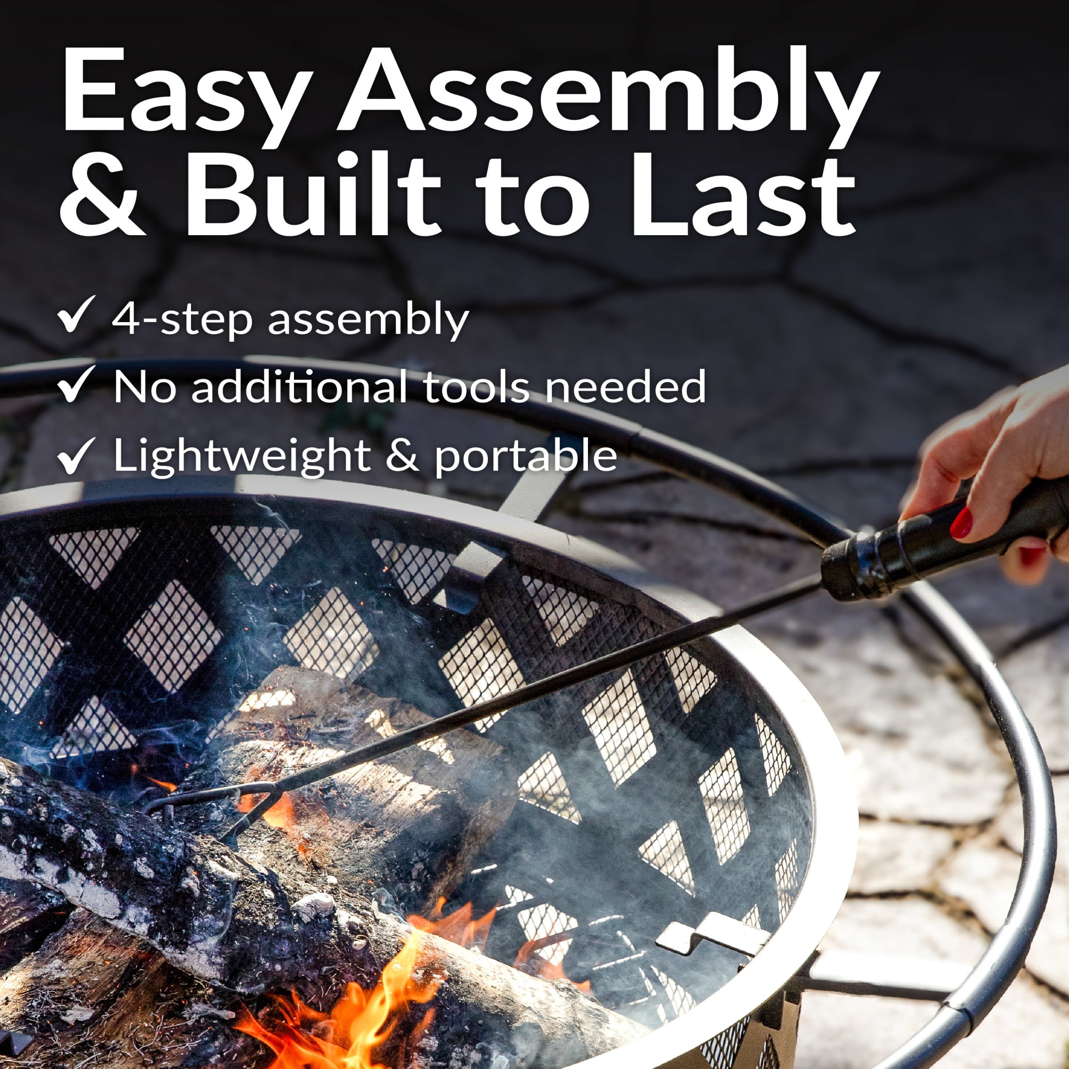 Sunnydaze Crossweave 30" Round Wood-Burning Black Finish Steel Outdoor Fire Pit with Screen