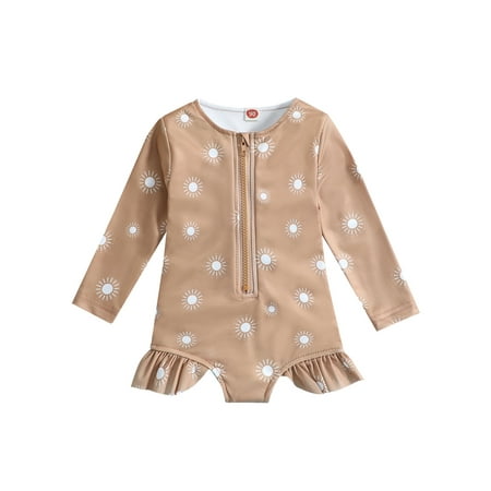 

Pudcoco Toddler Girl Swimsuits Sun/ Flower Print Long Sleeve Zipper Jumpsuit Swimwear Beachwear Bathing Suits