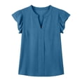 thumbnail image 5 of Antinious Women V-Neck Solid Puff Sleeve Short Sleeve Casual Comfortable Basic Tops, 5 of 5
