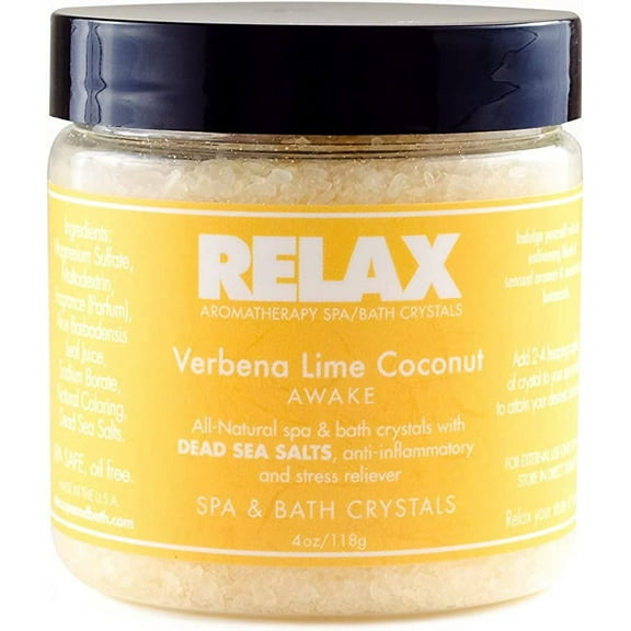 Verbena Lime Coconut Aromatherapy Bath Crystal All Natural Sea Salts -4 Oz- By Relax Spa & Bath-Therapeutic for Jacuzzi, Whirlpool, Spa, Hot Tub