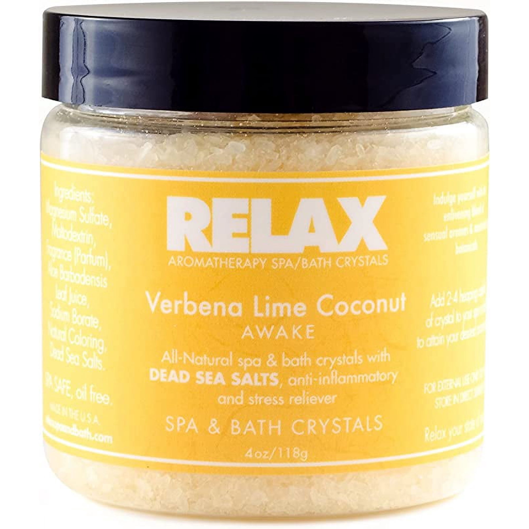 Verbena Lime Coconut Aromatherapy Bath Crystal All Natural Sea Salts -4 Oz- By Relax Spa & Bath-Therapeutic for Jacuzzi, Whirlpool, Spa, Hot Tub