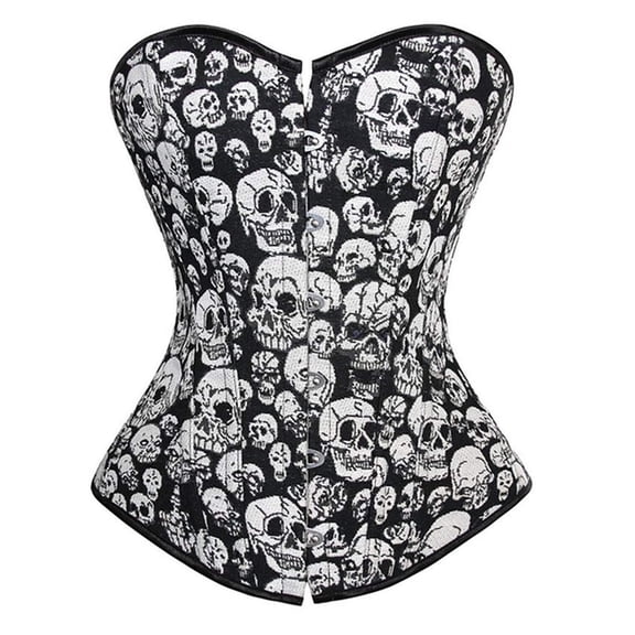 Women's Corset Overbust Bustier Top Skull Basque Gothic Showgirl Costumes Plus Size Black L